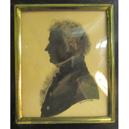 121 - Turville - early 19c black on white silhouette portrait of a gentleman with highlights.  Signed, fra... 