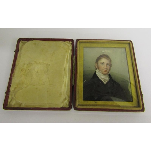 129 - Hudson Pinx - a 19c portrait miniature of a young gentleman on ivory, signed.  Framed and glazed in ... 