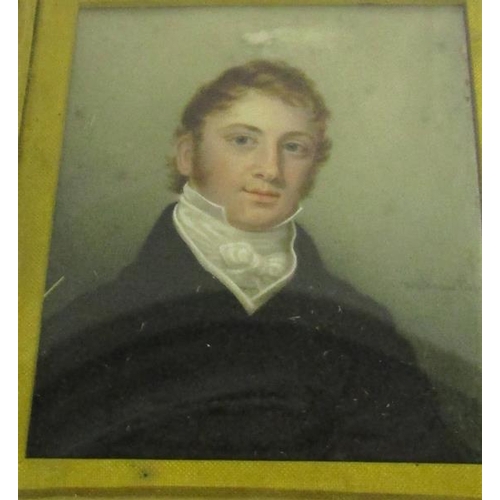 129 - Hudson Pinx - a 19c portrait miniature of a young gentleman on ivory, signed.  Framed and glazed in ... 