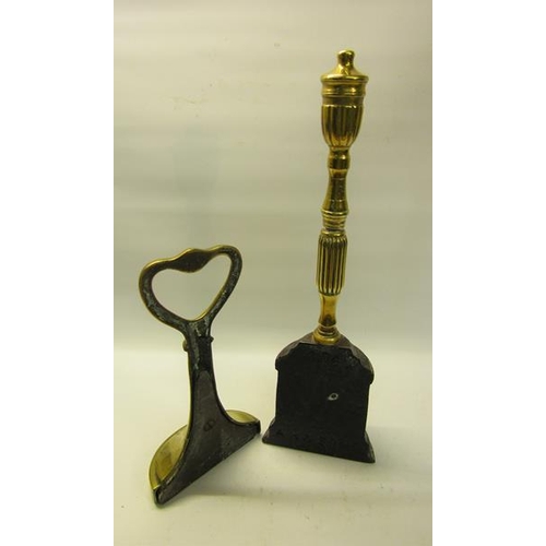 51 - Two 19c brass and iron doorstops both with carry handles, one with base marked AK & Sons for Keswick... 