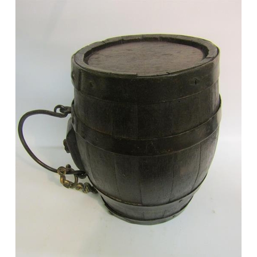 84 - A 19c coopered keg with iron carrying handle 25cms w.