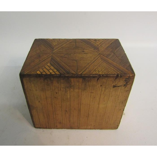 88 - A 19c straw work miniature chest of two drawers.  8cms w x 10cms h.