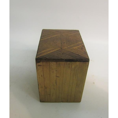 88 - A 19c straw work miniature chest of two drawers.  8cms w x 10cms h.