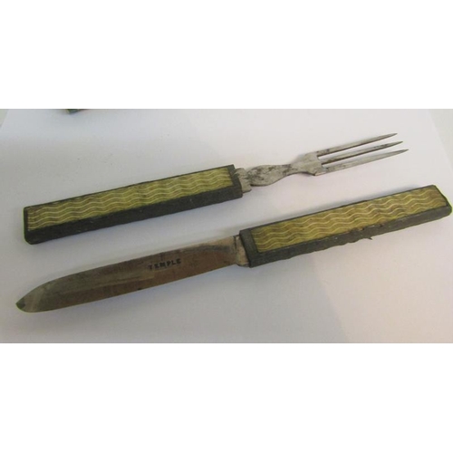 89 - A Napoleonic prisoner of war straw work campaign cutlery carrier, the outer box opening to reveal a ... 