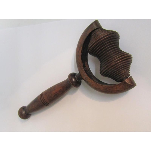 90 - A 19c Sycamore massager with a rib carved roller in a prong frame with a turned wood handle.  19cms ... 