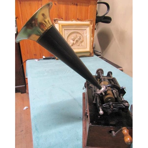 31 - An early 20c Edison Home Phonograph no. 10778 with its Edison reproducer and brass and black horn.  ... 