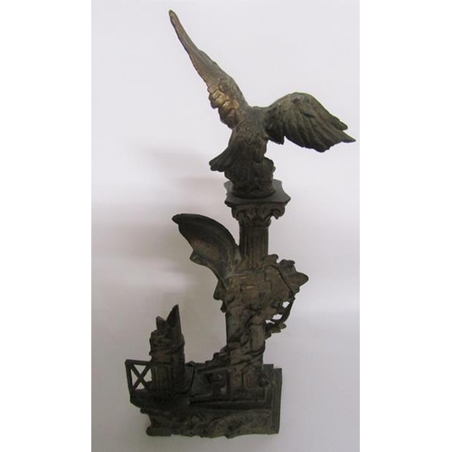 43 - A Victorian gilt spelter ink stand with thermometer in the form of a classical column amongst a ruin... 