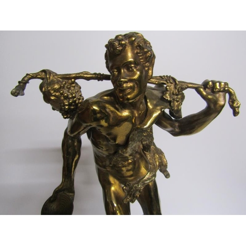 59 - A 19c gilt bronze figure of a fawn travelling with an animal skin leotard, a stick over shoulder wit... 