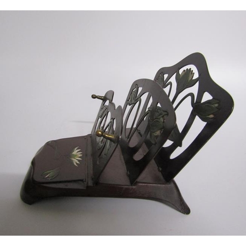 67 - An art nouveau letter stand stamped DJM 237670 E S. Gesch.  Bronze patinated, the three divisions fo... 