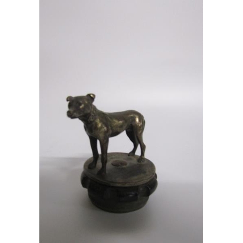 68 - Early 20c radiator cap car mascot in the form of a dog, the dog measuring 9cms w x 6.5cms h.  On the... 