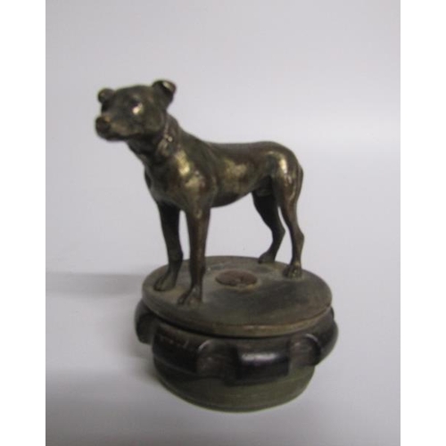 68 - Early 20c radiator cap car mascot in the form of a dog, the dog measuring 9cms w x 6.5cms h.  On the... 