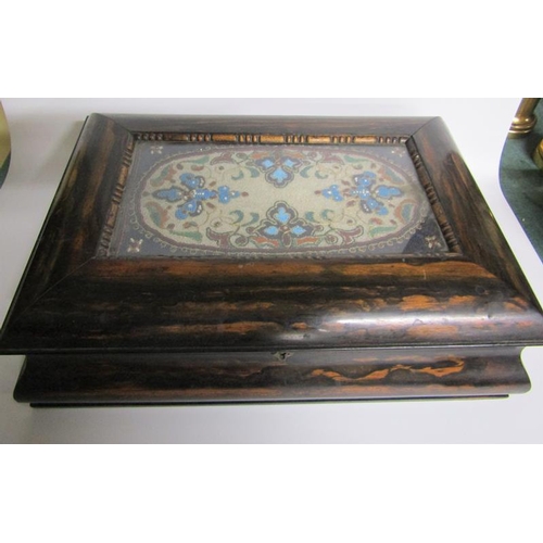 80 - A 19c Coromandel needlework writing box with fitted blue leather lined interior with makers label Me... 