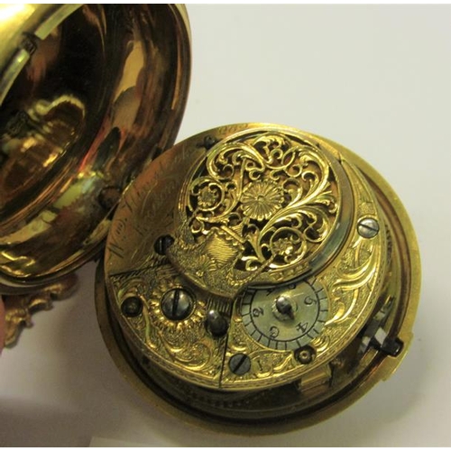 134 - A late 18c English pair cased verge pocket watch, the movement signed Wm. Hinstock, London and havin... 