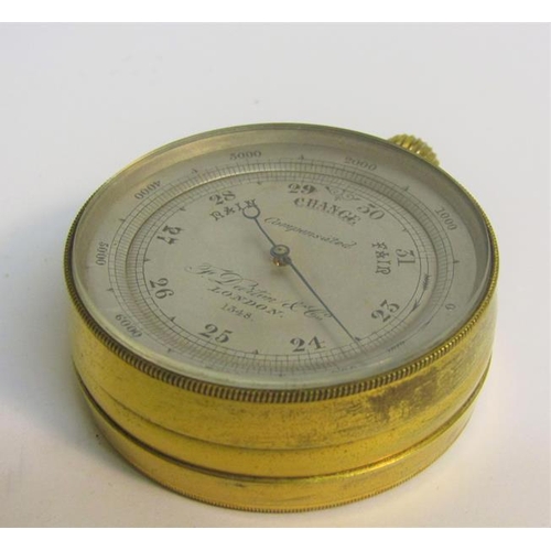 27 - A late 19c pocket aneroid barometer by F Darton & Co. London with altitude scale to 8000 feet.  The ... 