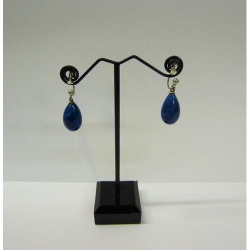 159 - A pair of Edwardian Lapis Lazuli ear drops with ovoid beads, in box.