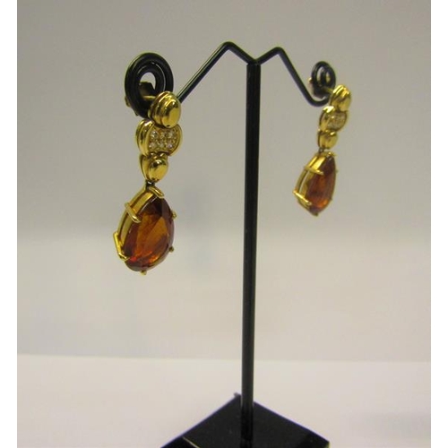 163 - A pair of 18ct gold Citrine and Diamond earrings