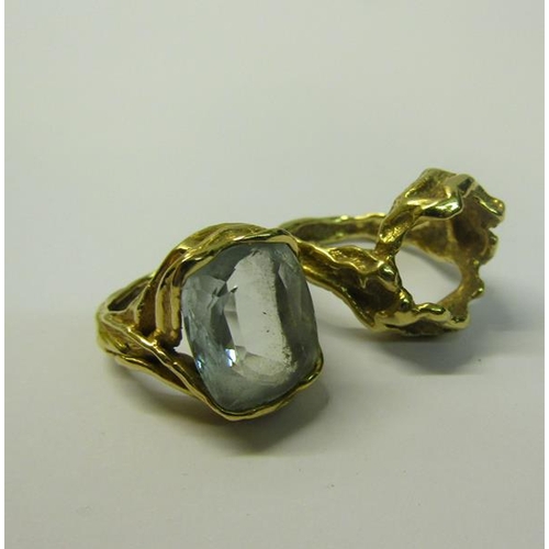 176 - Two 18ct gold rustic formed rings, one set with cut Aquamarine, the other empty.  Total weight 20.5g... 