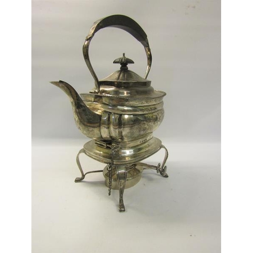 277 - A silver tea kettle on stand with burner, makers mark for Thomas Edward Atkins, Birmingham 1913.  30... 