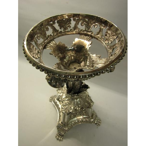 315 - A George III silver table centrepiece, the upper circular beaded and scrolling leaf pierced basket s... 