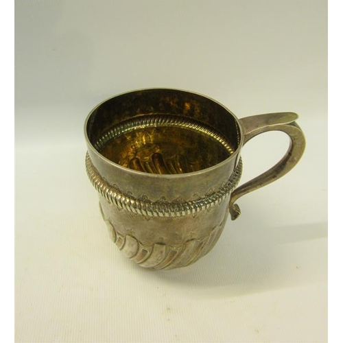 242 - A late Victorian silver tankard, half rise and lobed with an upper gadroon embossed band with scroll... 