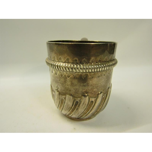 242 - A late Victorian silver tankard, half rise and lobed with an upper gadroon embossed band with scroll... 