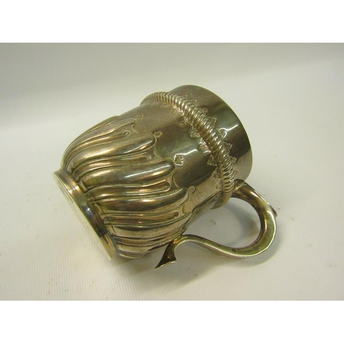 242 - A late Victorian silver tankard, half rise and lobed with an upper gadroon embossed band with scroll... 