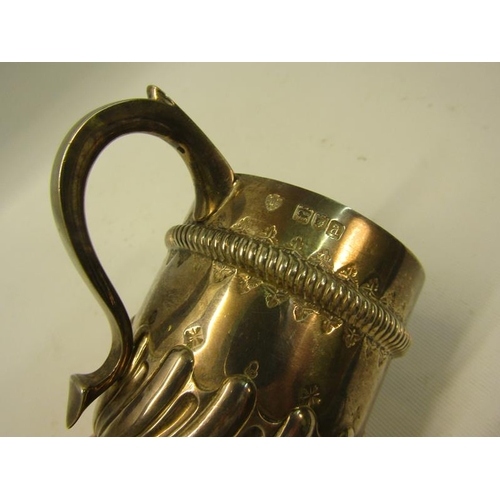 242 - A late Victorian silver tankard, half rise and lobed with an upper gadroon embossed band with scroll... 