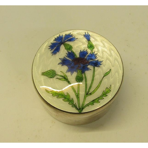 230 - A late Victorian silver dressing table box, the lift off cover with a cornflower enamelled cover, sl... 