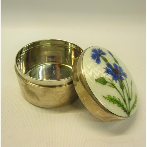 230 - A late Victorian silver dressing table box, the lift off cover with a cornflower enamelled cover, sl... 