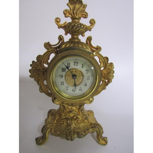 4 - A late 19c American mantel clock by the Amsonia Clock Co. in rococo cast gilt case embellished with ... 