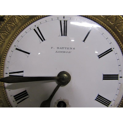 7 - Early 19c English mantel clock the dial signed F Battens (Baetons?) London in a bronze and ormolu dr... 