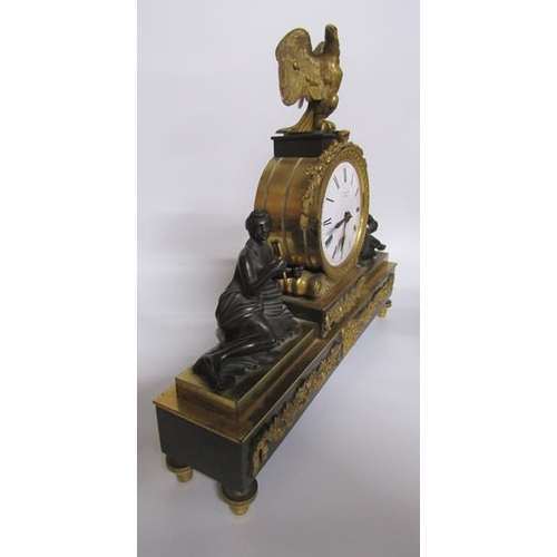 7 - Early 19c English mantel clock the dial signed F Battens (Baetons?) London in a bronze and ormolu dr... 