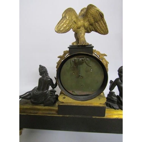 7 - Early 19c English mantel clock the dial signed F Battens (Baetons?) London in a bronze and ormolu dr... 