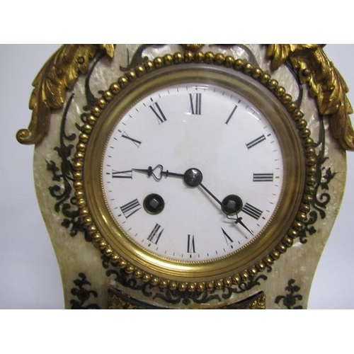 8 - A mid 19c French mantel clock the waisted case having a glazed pendulum aperture below the dial and ... 