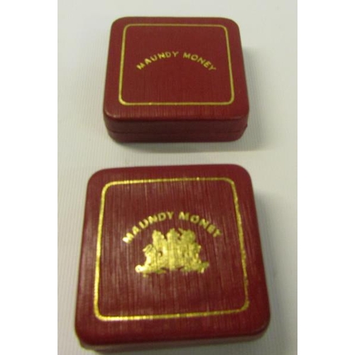 144 - Two sets of 1967 Maundy money in red tooled leather boxes.