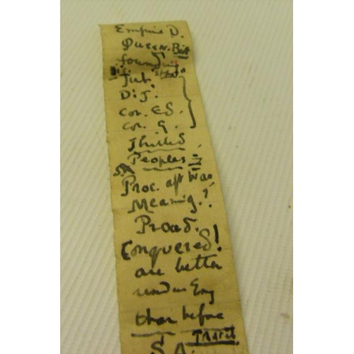 150 - A rare carrier pigeon tape used in the Boer War post prepared in ink on paper code in a colour straw... 