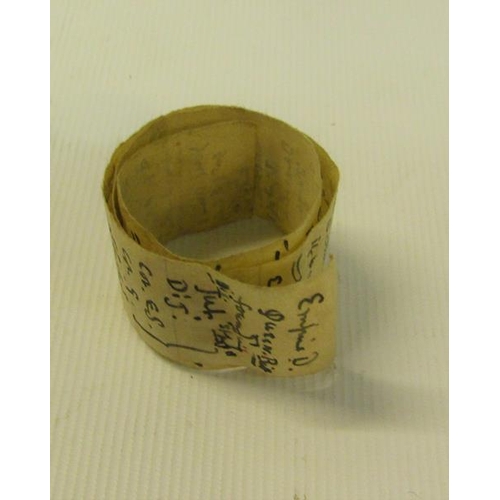 150 - A rare carrier pigeon tape used in the Boer War post prepared in ink on paper code in a colour straw... 