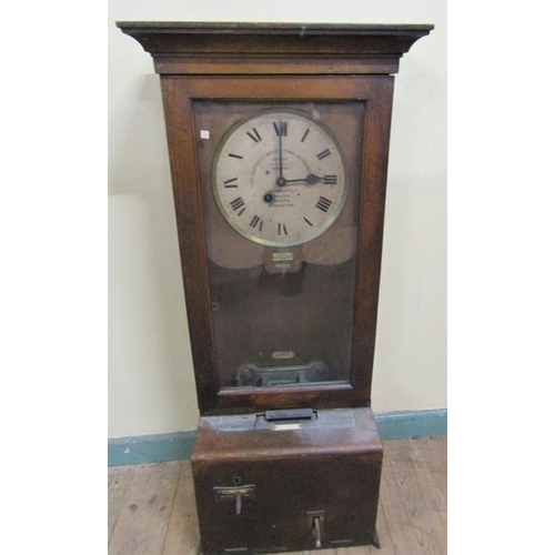 16 - Early 20c English factory clocking in clock by Gledhill Brook Time Recorders, Halifax.  The stained ... 