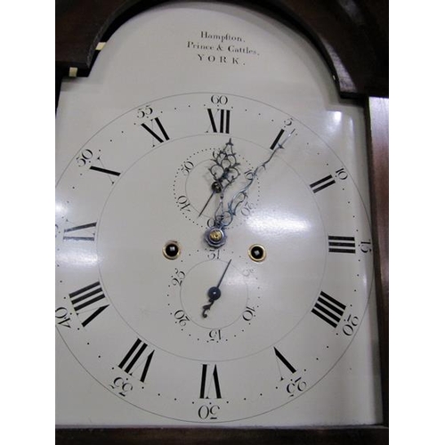 21 - A late 18c 8 day longcase clock the 30.5cm arched painted dial signed Hampston Prince and Cattles , ... 