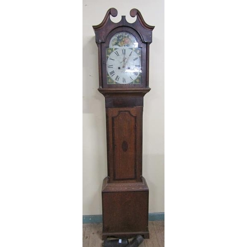 23 - An early 19c Eight day longcase clock, the 30cm arched painted dial signed F. Brodrick, Whittlesey a... 