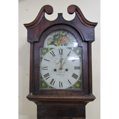 23 - An early 19c Eight day longcase clock, the 30cm arched painted dial signed F. Brodrick, Whittlesey a... 