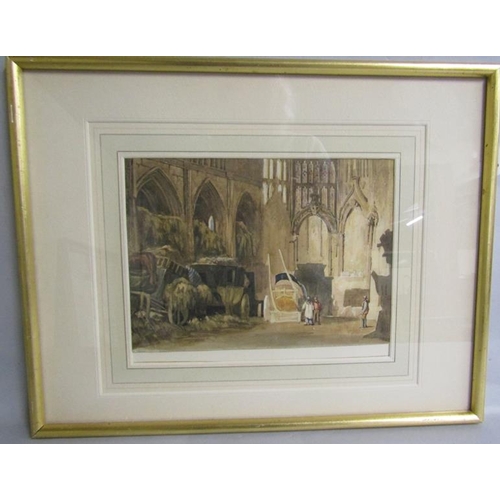 443 - In the manner of J S Cotman - L'Eglise De St Laurent 1821, unsigned watercolour.  Framed and glazed ... 