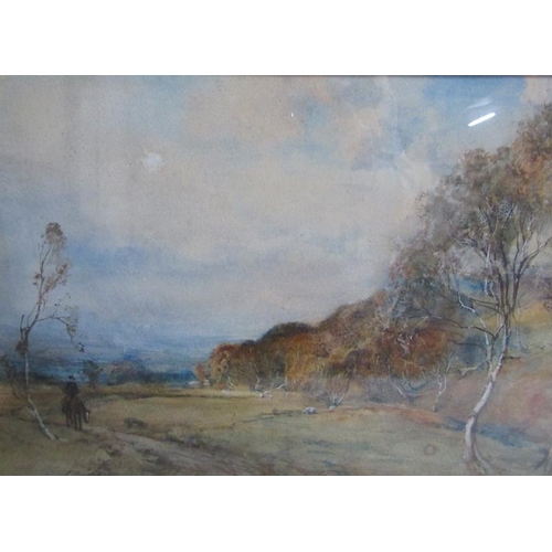 445 - J Waugh 92 - Horseman on a pathway in an Autumn landscape setting, watercolour, signed and dated.  F... 