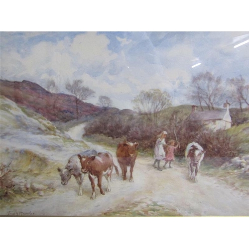 448 - Fred J Knowles - The Mountain Road, watercolour, signed.  Framed and glazed 25cms x 35cms.