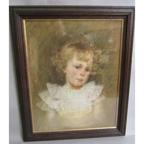 456 - FMC 1899 - portrait of a young girl, watercolour.  Signed in mono, framed and glazed 48cms x 38cms.