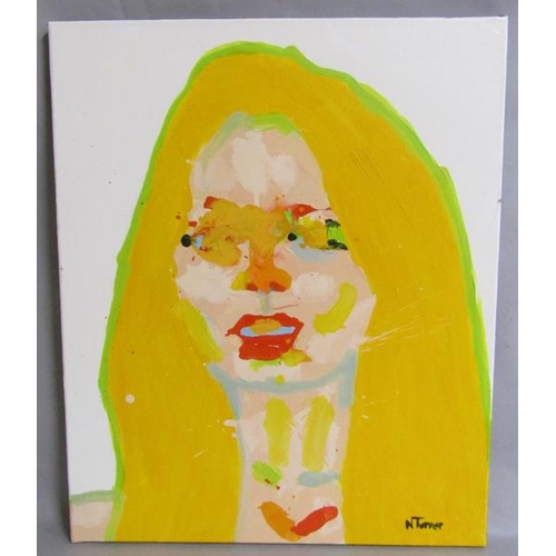 524 - Neal Turner - Portrait Brigitte Bardot, signed, titled and dated 2013, oil on canvas, unframed.  62c... 