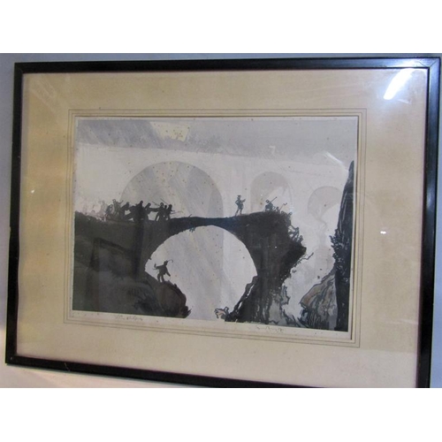 430 - Frank Brangwyn and Yoshijiro Urushibara - The Devil's Bridge, signed in pencil by both artists.  Woo... 