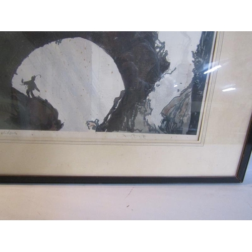 430 - Frank Brangwyn and Yoshijiro Urushibara - The Devil's Bridge, signed in pencil by both artists.  Woo... 