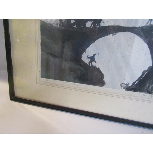 430 - Frank Brangwyn and Yoshijiro Urushibara - The Devil's Bridge, signed in pencil by both artists.  Woo... 