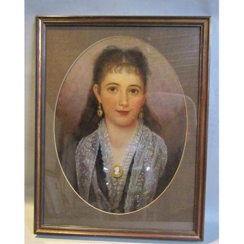 482 - Unsigned Harriet Chorlton 1856-1919, provenance to reverse, oil on board.  Oval framed, 44cms x 32cm... 